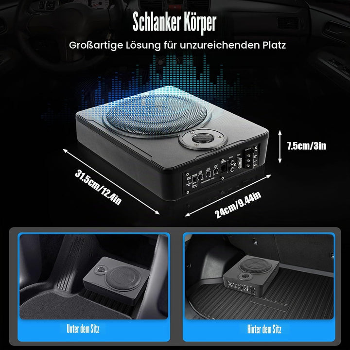 MINRS Aktivsubwoofer Untersitz Auto Subwoofer Bass, Ultrakompakter 8" Aktiv Untersitz Subwoofer für