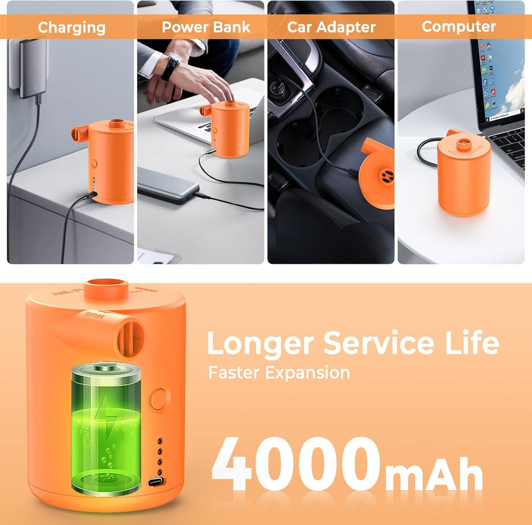 BOSONER Elektrische Luftpumpe mit Akku: 4000 mAh, wiederaufladbare Luftpumpe mit 3 Luftdüsen – schne