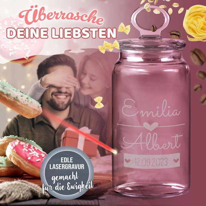 Print Royal PR Personalisierte Keksdose aus Glas mit Gravur - 1100 ml - 365 Gründe warum ich dich Li
