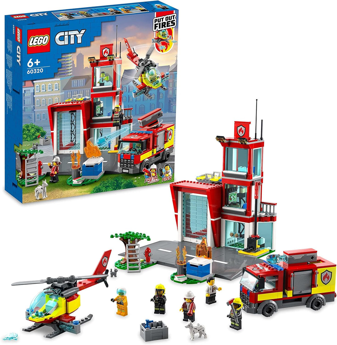 LEGO 60320 City Feuerwache, Feuerwehr-Spielzeug für Kinder ab 6 Jahren mit Garage, Feuerwehrauto und
