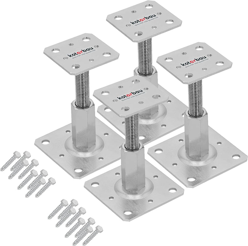 KOTARBAU® 4er Set Pfostenträger 80 x 80 mm Höhenverstelbar 90 – 150 mm Pfostenschuh Galvanisch Verzi