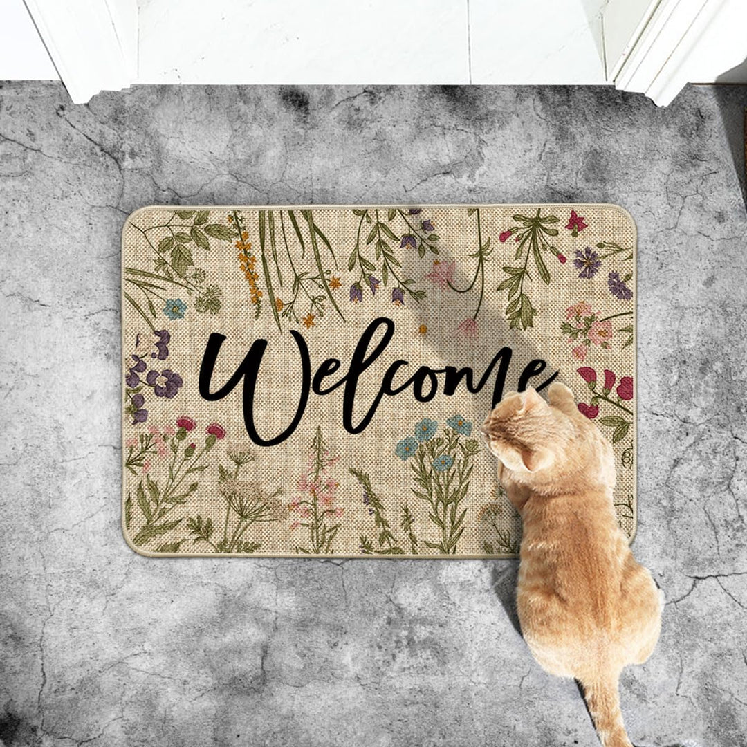 Artoid Mode Welcome Antike Kräuter Wilde Blumen Frühling Fussmatte, Hause Dekoration Küche Teppich B