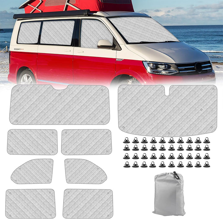 Thermomatte Fahrerhaus Innen Kompatibel mit VW T5 T6, 8PCS LWB Faltbare Isolierte Sonnenschutz Front