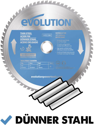 Evolution (T255TCT-70MS) - 255 mm Sägeblatt zum Schneiden von Dünnstahl - Metall-Sägeblatt Hartmetal