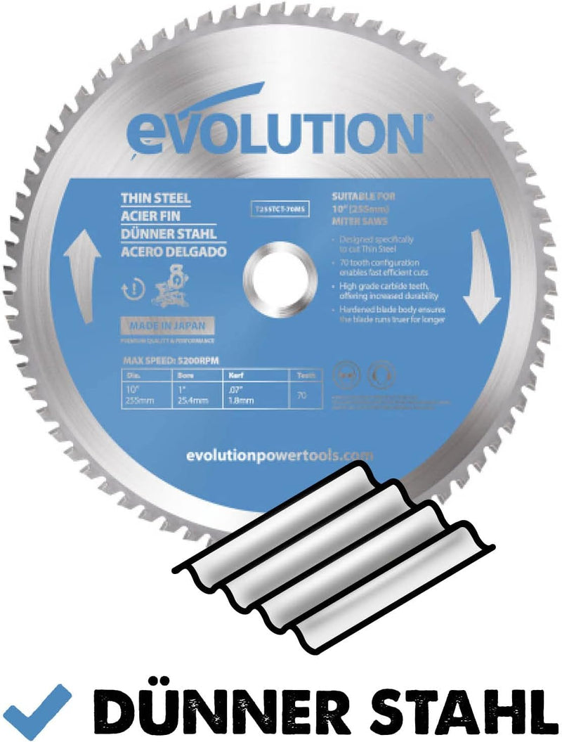 Evolution (T255TCT-70MS) - 255 mm Sägeblatt zum Schneiden von Dünnstahl - Metall-Sägeblatt Hartmetal
