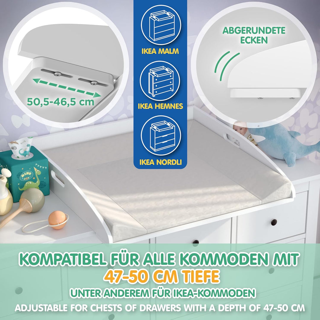 CADANI Wickelaufsatz ILA – Verstellbarer Universal Wickeltisch-Aufsatz kompatibel mit IKEA Kommoden