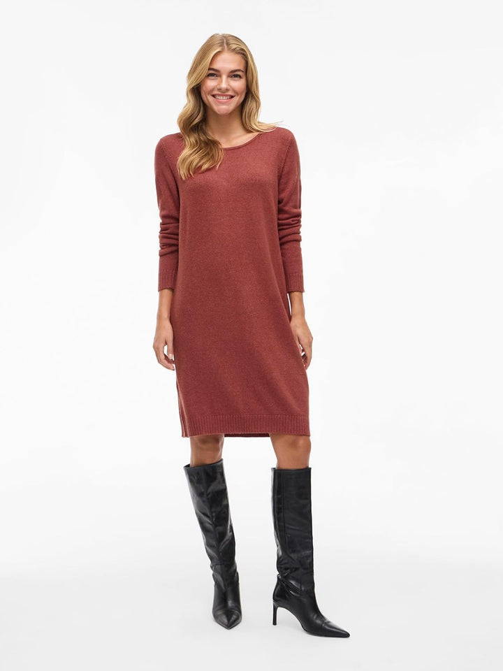 Vila Damen Viril L/S Knit Dress-Noos Kleid XS Burnt Henna/Detail:melange, XS Burnt Henna/Detail:mela