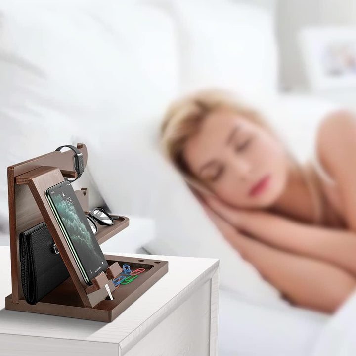 Geschenke für Männer Weihnachten Holz Telefon Dockingstation Uhren Geldbörsen Nachttisch Organizer W