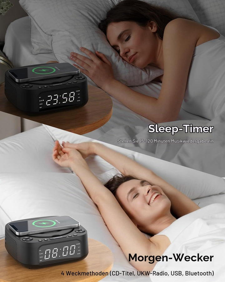 MONODEAL CD Player Tragbar mit Wireless Charger für Telefon, Tragbarer CD Player Bluetooth und FM Ra