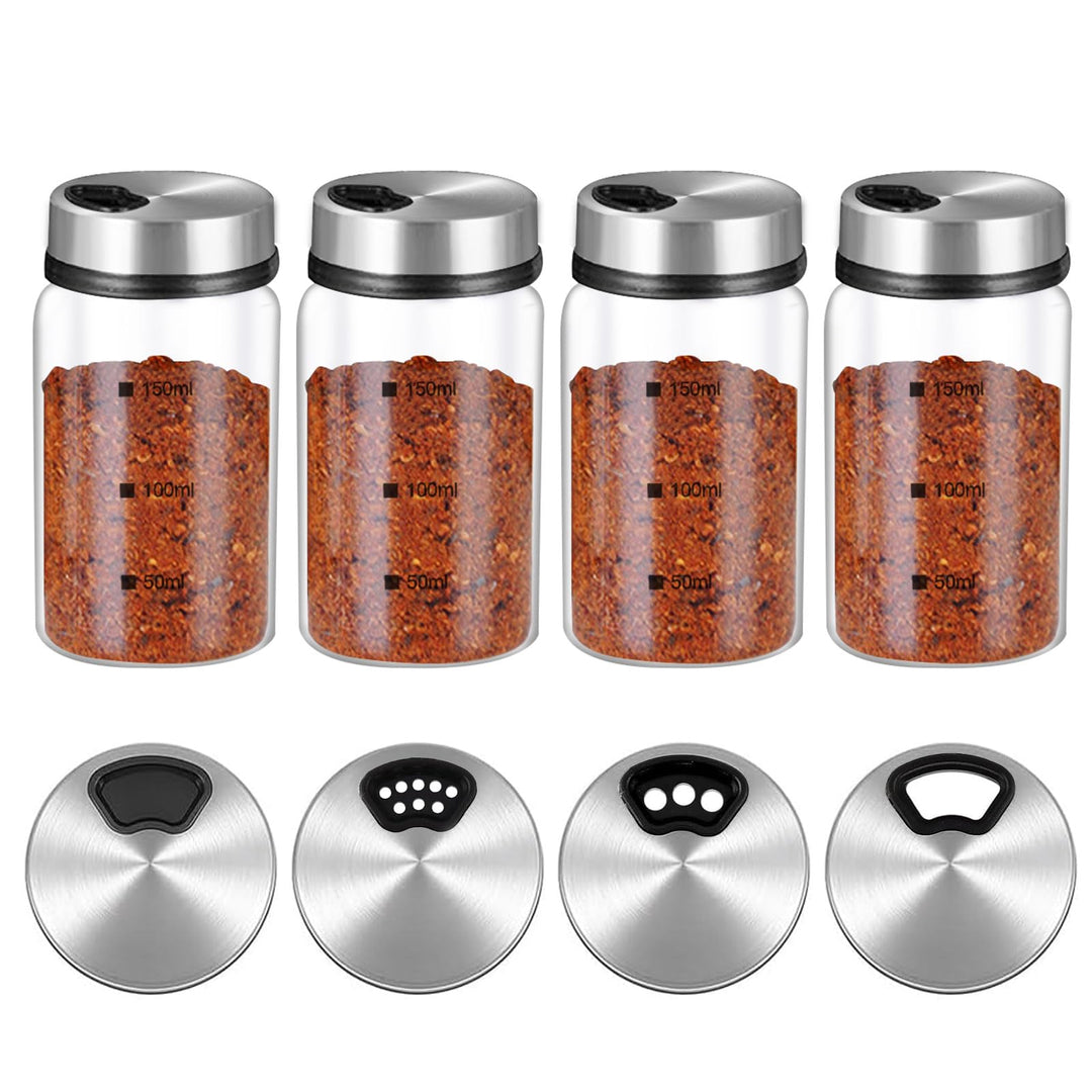 4 Stück Gewürzgläser mit Drehdeckel - 150ml Borosilikatglas Gewürzstreuer mit 4 Gewürzlöchern, Prakt