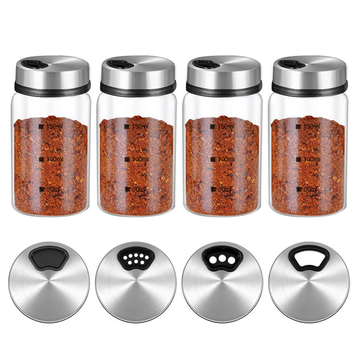 4 Stück Gewürzgläser mit Drehdeckel - 150ml Borosilikatglas Gewürzstreuer mit 4 Gewürzlöchern, Prakt