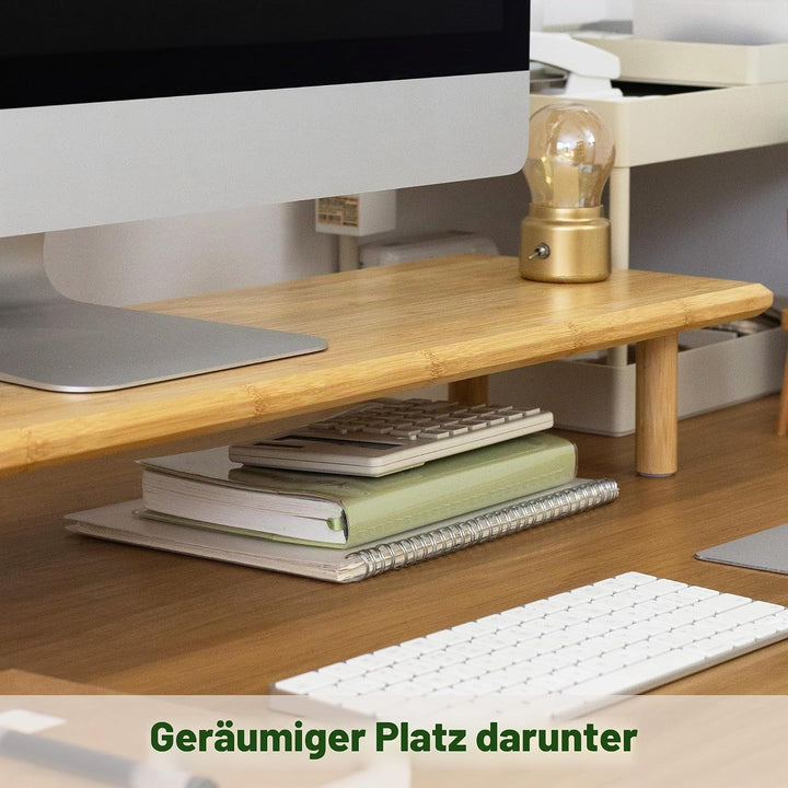 Bamboo Dual Monitor Ständer mit Ablagefach - Ergonomischer Schreibtischorganizer fürs Home Office, W