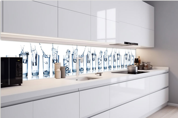 DIMEX Küchenrückwand Folie Selbstklebend WASSERSPRITZER IN GLÄSERN 420 x 60 cm | Klebefolie - Dekofo