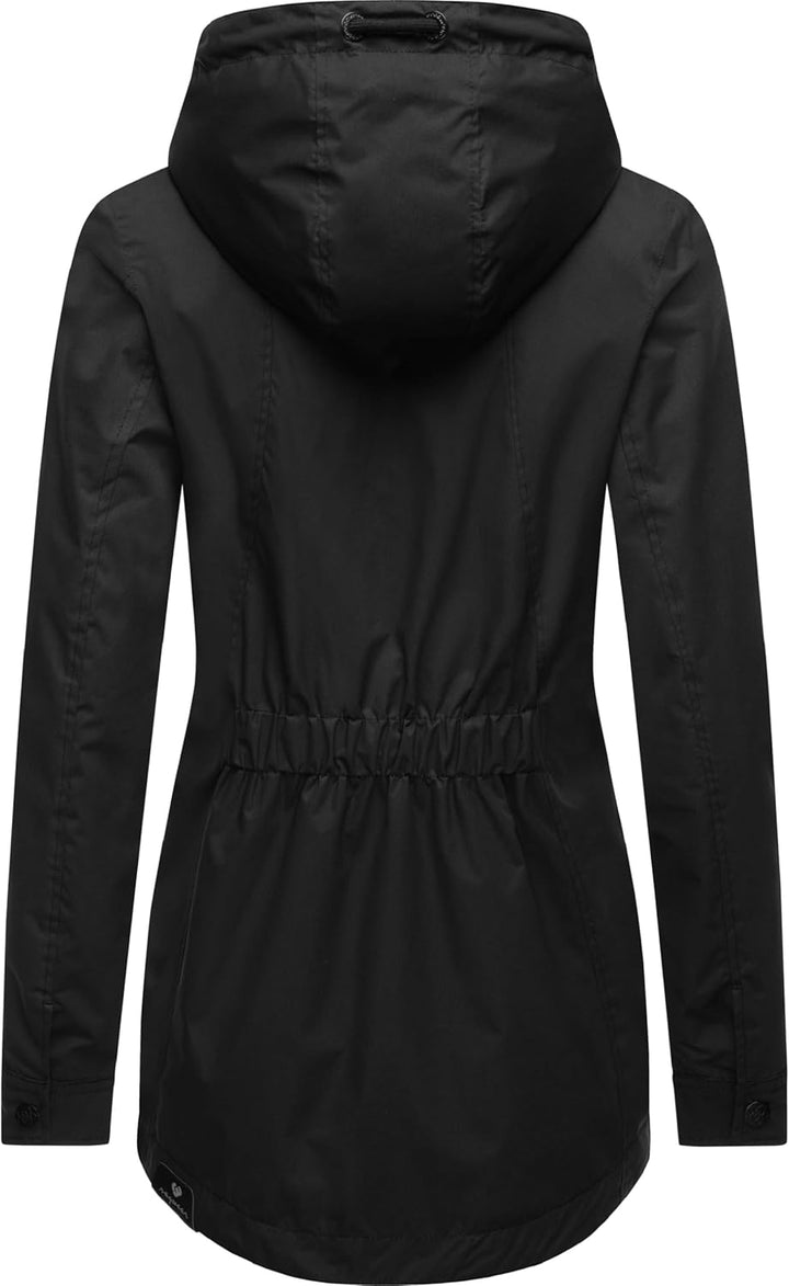 Ragwear Damen Übergangsjacke leichte Jacke Kurzmantel mit Verstellbarer Kapuze Zuzka XS-6XL XS Black