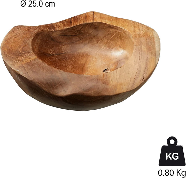 Cepewa Holzschale Teakholz in Handarbeit gefertigt | Dekoschale Ø 25 cm | Obstschale rund (Ø 25 cm),