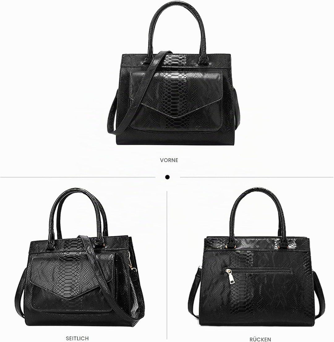 NICOLE &amp; DORIS Damen Handtaschen Krokodil Handtasche Henkeltasche Lackiert Krokodil Top Griff Henkel