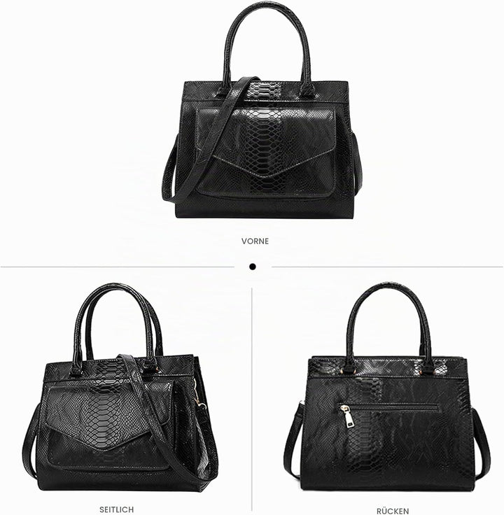 NICOLE &amp; DORIS Damen Handtaschen Krokodil Handtasche Henkeltasche Lackiert Krokodil Top Griff Henkel
