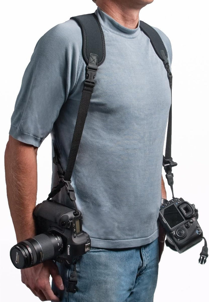 OP/TECH Double Sling Kamera-Geschirr (Halterung für 2 Kameras, Neopren) Schwarz Einzeln, Einzeln