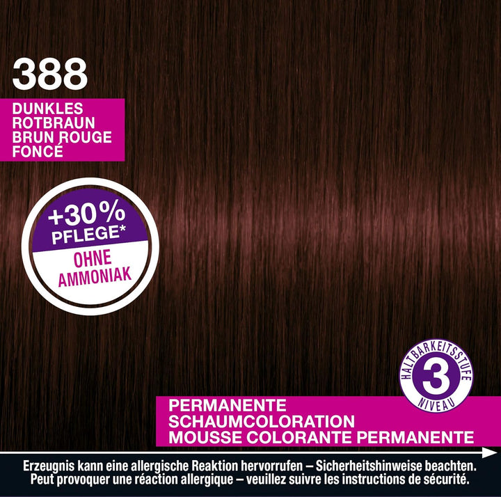 Schwarzkopf Perfect Mousse Permanente Schaumcoloration, 388 Dunkles Rotbraun Stufe 3, 3er Pack (3 x