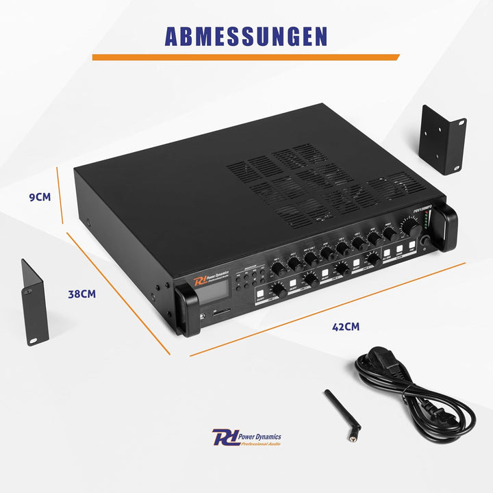 Power Dynamics PDV120MP3 4 Zonen Receiver 120 Watt, Verstärker mit Bluetooth und MP3, USB, SD, UKW R