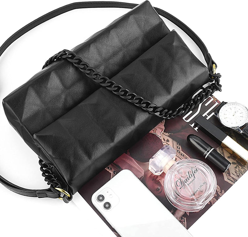 Linkidea Geometrische Crossbody-Taschen für Damen, veganes Leder Schultergeldbörsen, schwarze Clutch