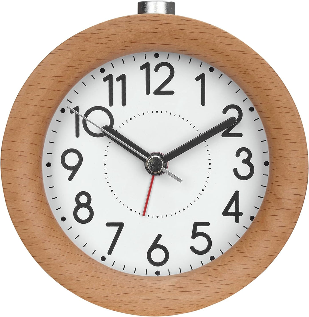 TFA Dostmann Analoger Wecker aus Holz, 60.1039.05, leises Uhrwerk, aus Buche, Weckalarm mit Snooze-F