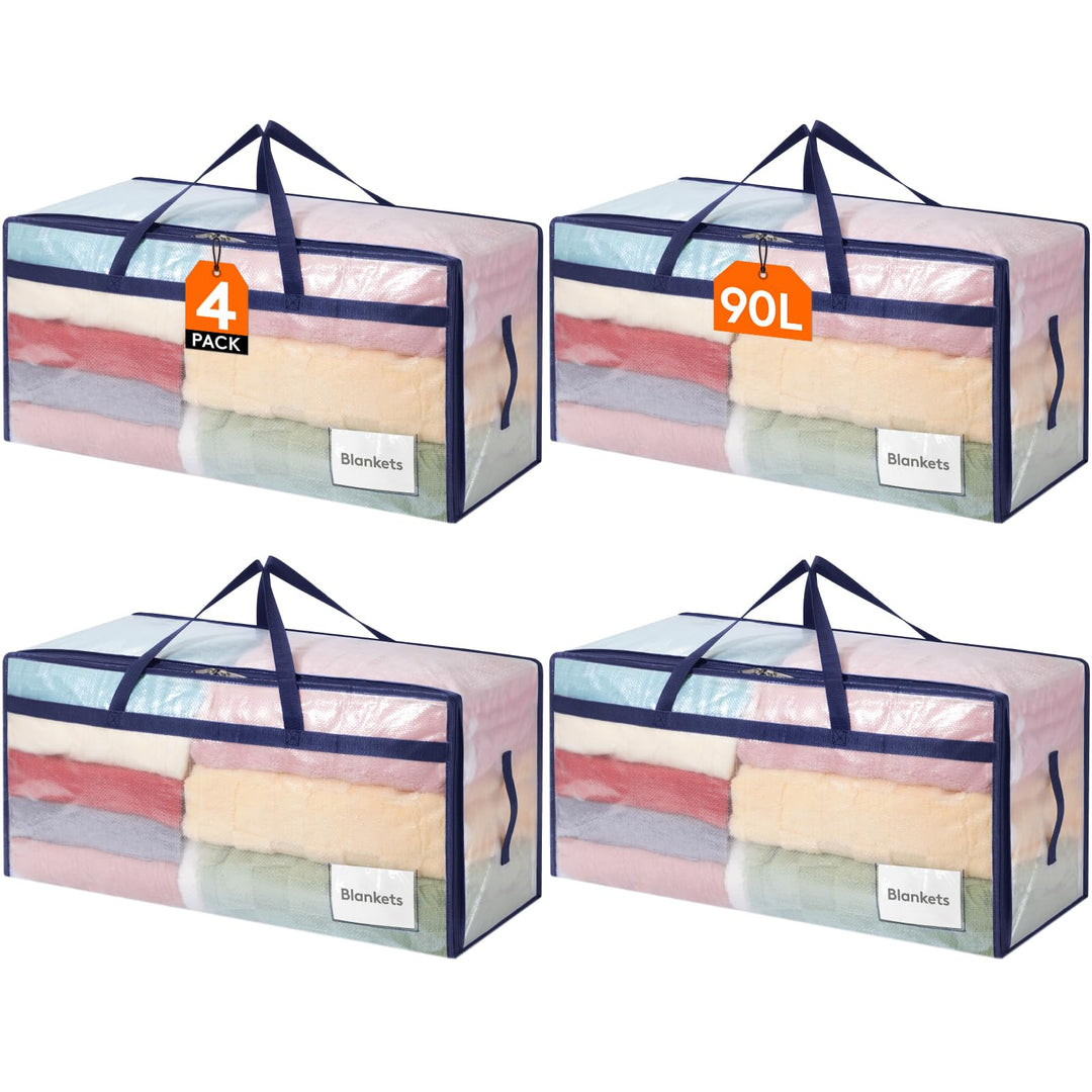 Lifewit 4 Stück 90L Umzugstaschen mit Griff, Aufbewahrungstasche für Bettdecken, Grosse Tasche mit R