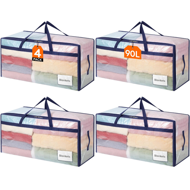 Lifewit 4 Stück 90L Umzugstaschen mit Griff, Aufbewahrungstasche für Bettdecken, Grosse Tasche mit R
