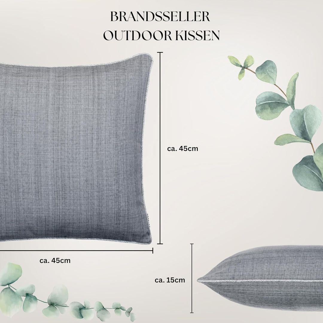 Brandsseller Kissen 2er-Set 45x45 cm Outdoor Garten Dekokissen mit Paspel - Leinenoptik Uni Schmutz-