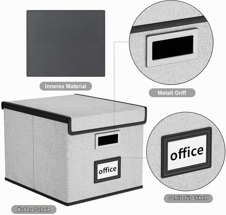 FINEW Faltbare Aufbewahrungsbox mit Deckel, Stilvolle Aufbewahrungsbox in Leinenoptik, 38.5 × 33 × 3