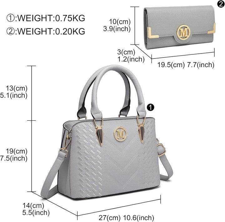 Miss Lulu Handtasche Damen, Handtasche Damen Mittelgross, Handtasche Shopper Damen Set Hellgrau - mi