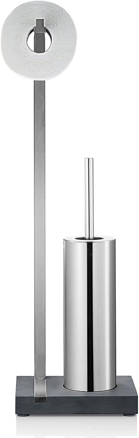 blomus -MENOTO- Stand WC-Garnitur aus mattiertem Edelstahl, freistehender Toilettenbutler, platzspar