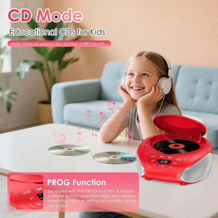 Gueray Tragbarer CD-Player Boombox Kompakt-Radio mit Stereo-Lautsprechern UKW-Radio 3,5-mm-AUX-Einga