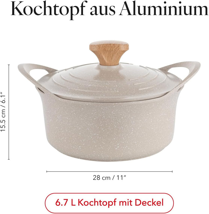 FLORINA Aluminiumtopf OSLO 6.7 l 28 cm Durchmesser I Keramische Antihaftbeschichtung I Ergonomischer