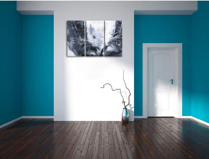 Pixxprint Chinchilla zwischen Schuhen als Leinwandbild/Grösse: 3 Teilig (120x80) cm/Wandbild/Kunstdr