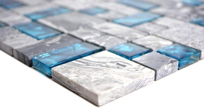 Mosaik Fliese Kombination Glasmosaik Crystal grau blau für WAND BAD WC DUSCHE KÜCHE FLIESENSPIEGEL T