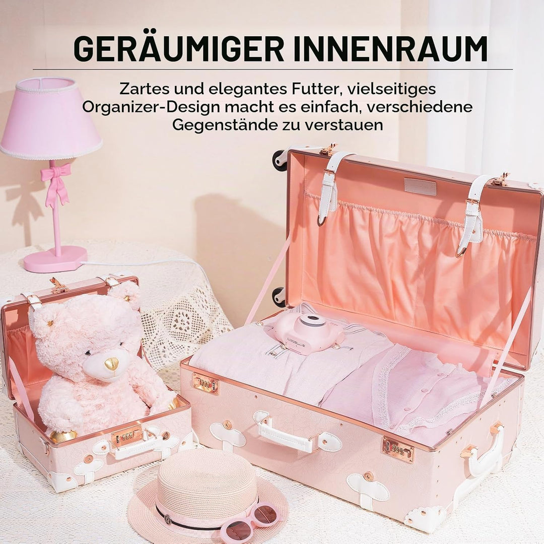 Urecity Koffer Vintage mit 4 Rollen Trolley Koffer Reisekoffer Leicht Retro Hartschalen Koffer 2-Tei