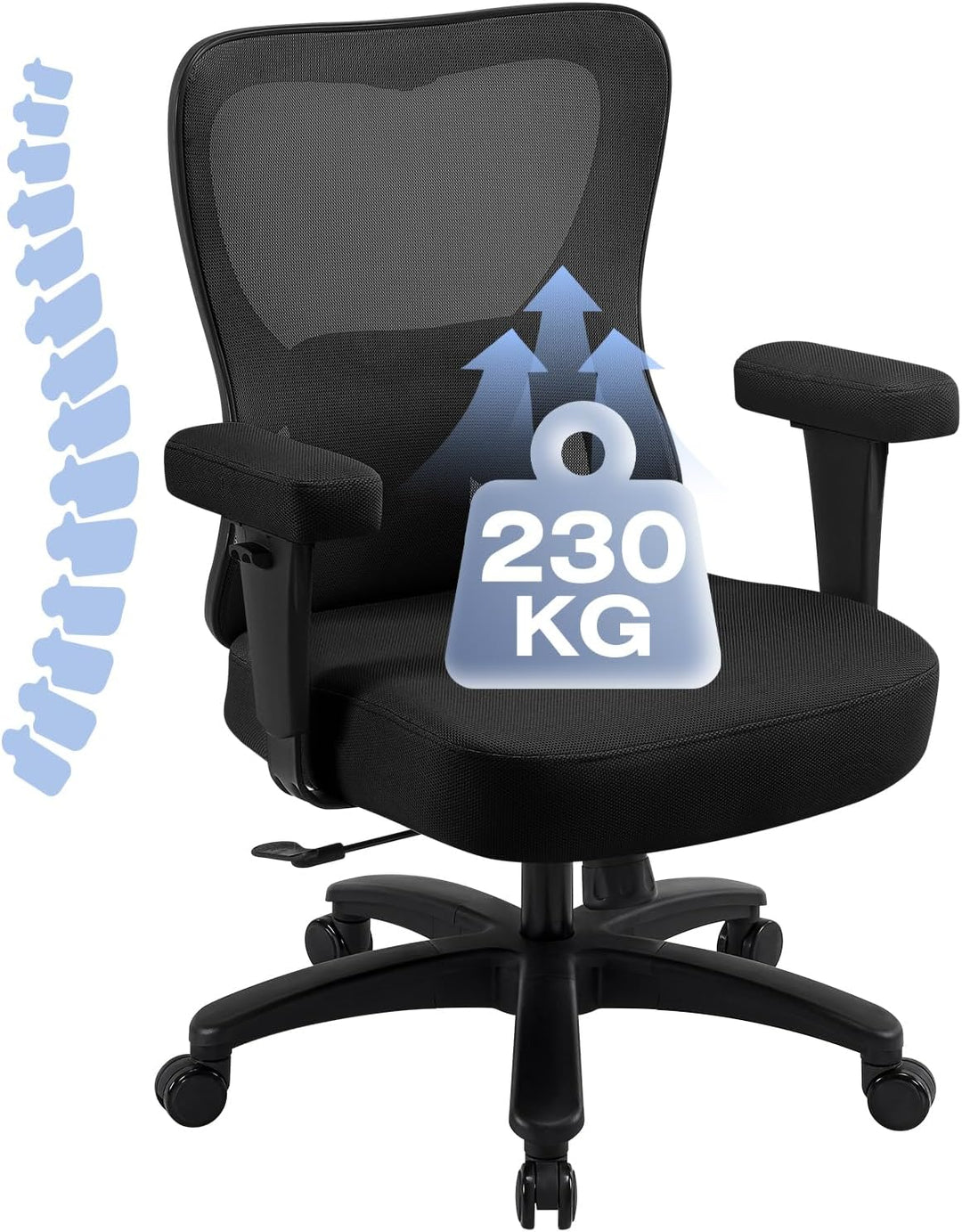 Hellove Bürostuhl Ergonomisch 230KG, Schreibtischstuhl mit Verstellbarer Armlehnen und Lendenwirbels