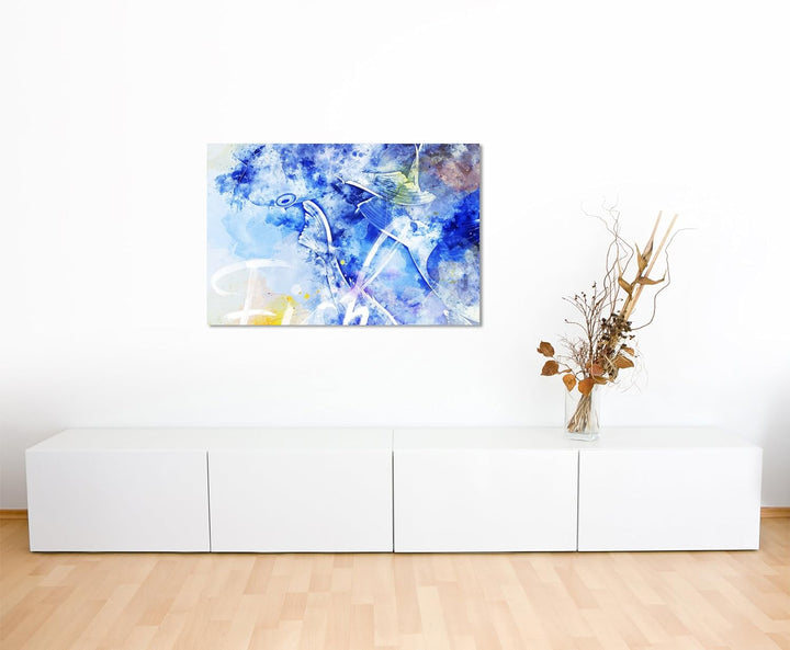 Paul Sinus Art Bild Leinwand 120x80cm Koi in Blautönen mit Kalligraphie, 120x80cm