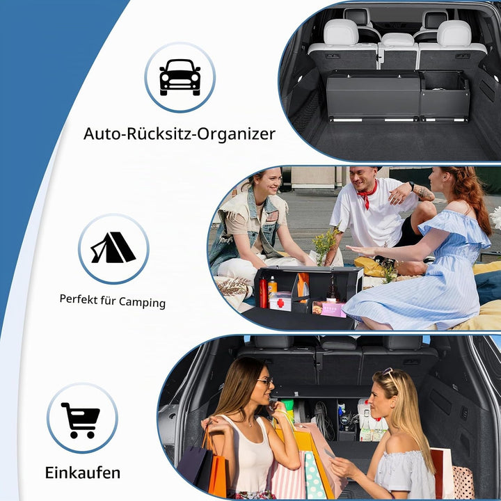 Auto Kofferraum Organizer mit Deckel – Modulares 2-in-1 Aufbewahrungsbox Gross XXL | Stabiler Zuggri