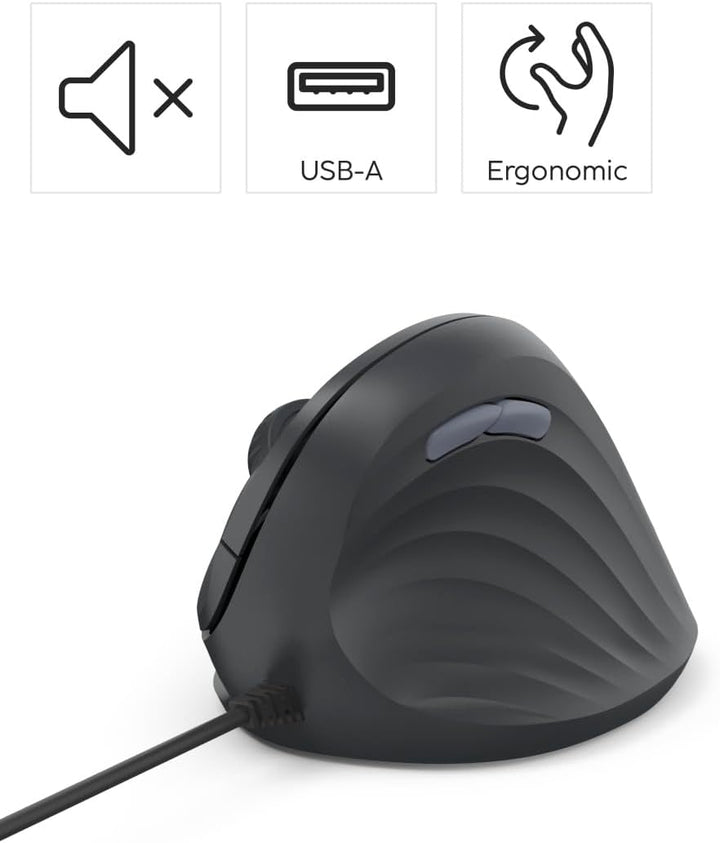 Hama vertikale Maus (optische Maus ohne Klickgeräusch, 7 Tasten, ergonomisch für Rechtshänder, 1000/