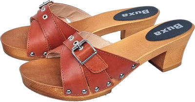 Generisch Elegante Holz Clogs Pantolette - Gr.36, 37, 38, 39, 40, 41 *Lila oder Orange* Echt Leder S