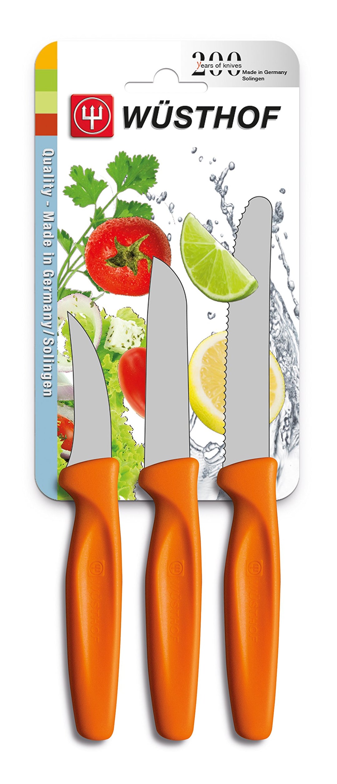 WÜSTHOF Messerset, 3-teilig, Schälmesser, Spickmesser,Aufschnittmesser, Griff orange (9333o), Allzwe