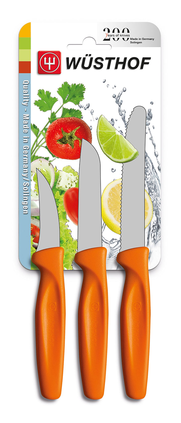 WÜSTHOF Messerset, 3-teilig, Schälmesser, Spickmesser,Aufschnittmesser, Griff orange (9333o), Allzwe