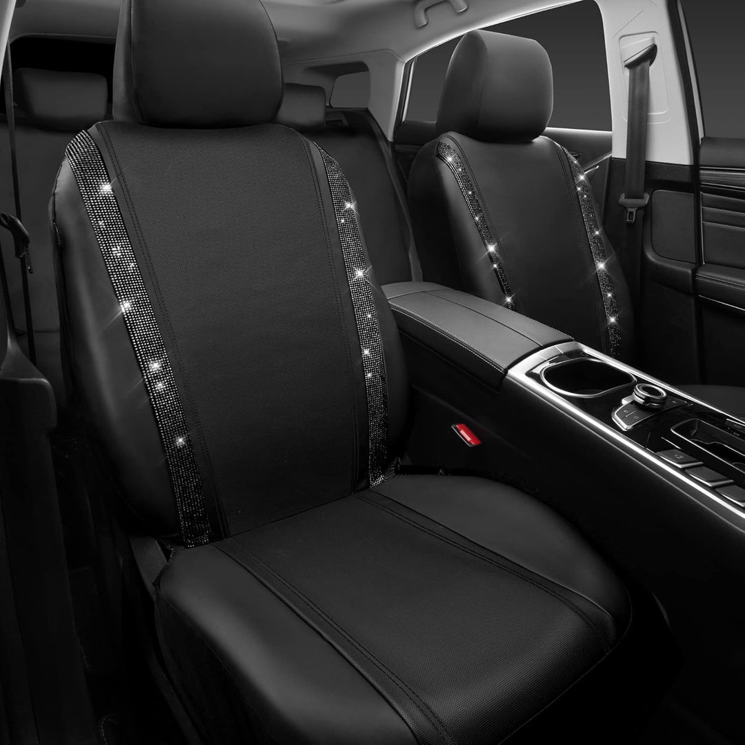 CAR PASS Wasserdicht Leder Autositzbezüge, Bling Diamant 2 Vordersitzbezüge, Glänzend Kristall Glitz