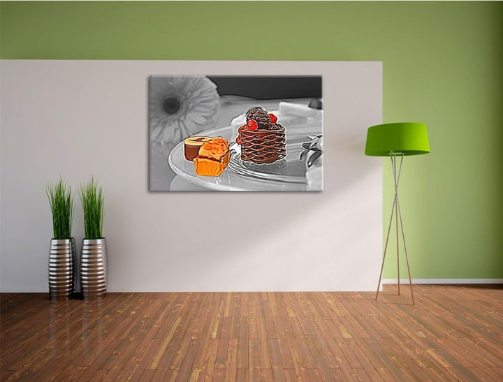 appetitliche süsse Desserts schwarz/weiss Deluxe Format: 100x70 cm auf Leinwand, XXL riesige Bilder