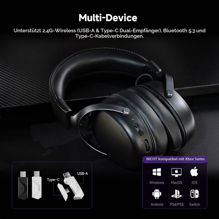 Akko Verge S9 Gaming Headset Kabellos 25ms Niedrige Latenz 250H Akku | Ultraleichtes 270g, 53mm Trei