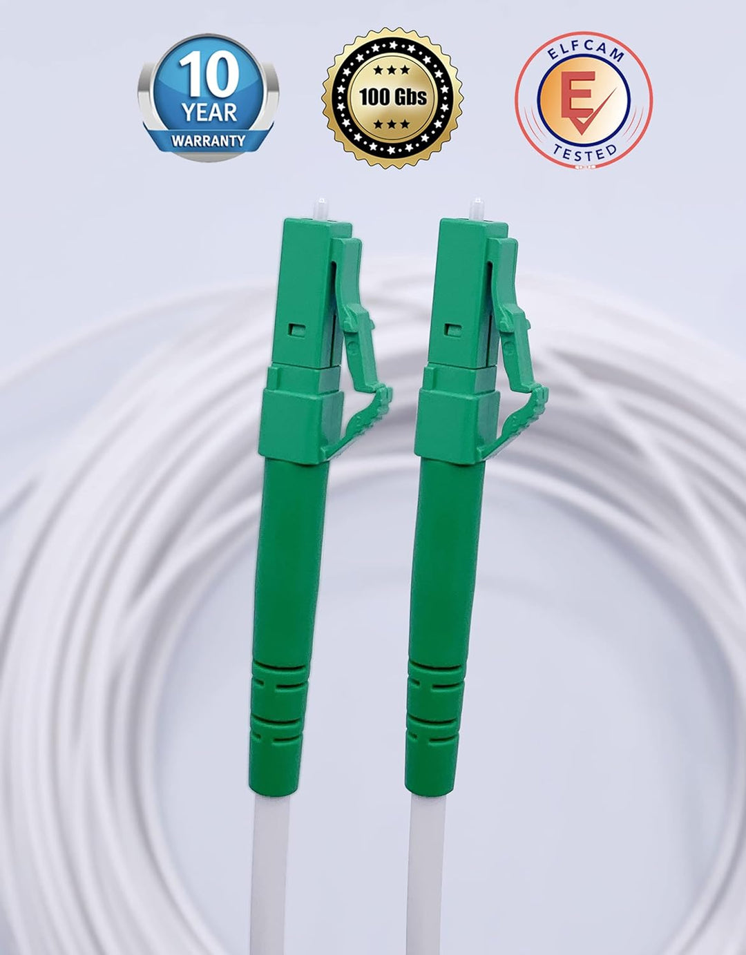 Elfcam® - 50m LWL Glasfaser-Kabel LC/APC auf LC/APC Stecker, Simplex 9/125μm Patchkabel, Lichtwellen