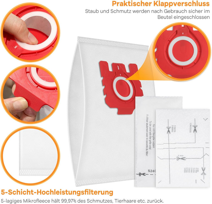 6 Stück Staubsaugerbeutel für Miele Hyclean Pure FJM Staubsauger Complete C1 Compact C1 C2 S24 S256i