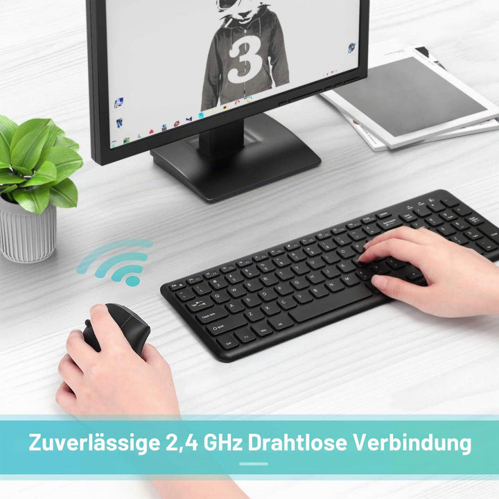 Ergonomische Funkmaus für Linkshänder, Vertikale Kabellose Maus DPI 800/1200/1600 Einstellbar mit US
